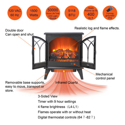 24 inch 3D Flame Electric Infrared Quartz Fireplace Stove with remote control