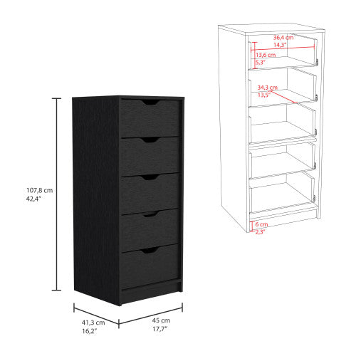 5 Drawers Tall Dresser, Pull Out System -Black