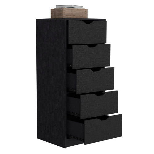 5 Drawers Tall Dresser, Pull Out System -Black