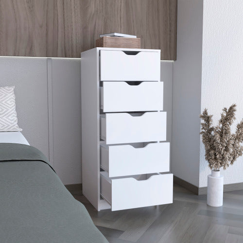 5 Drawers Tall Dresser, Pull Out System -White