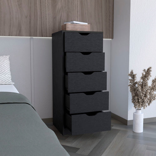 5 Drawers Tall Dresser, Pull Out System -Black