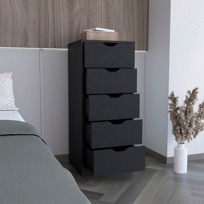 5 Drawers Tall Dresser, Pull Out System -Black