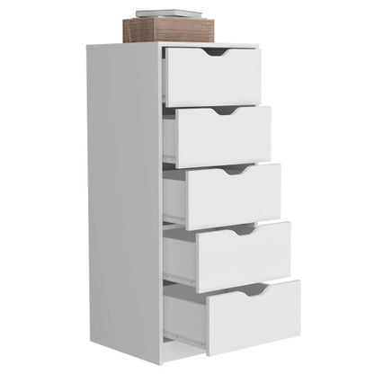 5 Drawers Tall Dresser, Pull Out System -White