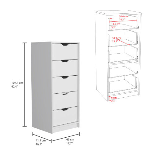 5 Drawers Tall Dresser, Pull Out System -White