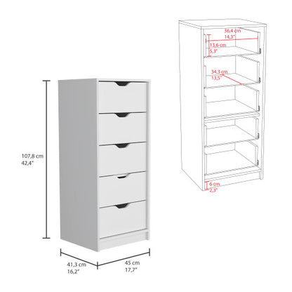 5 Drawers Tall Dresser, Pull Out System -White