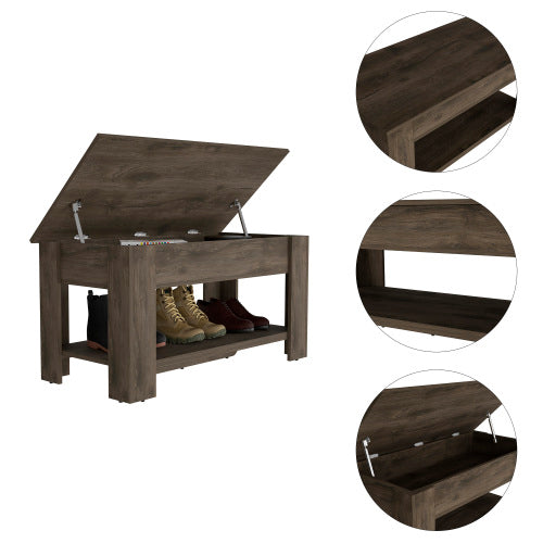 Storage Table, One Extendable Table Shelf, Four Legs, Lower Shelf -Dark Brown