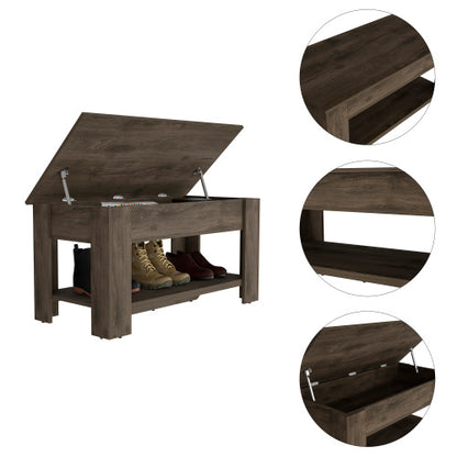 Storage Table, One Extendable Table Shelf, Four Legs, Lower Shelf -Dark Brown