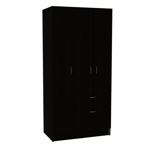 Armoire, Double Door Cabinets, One Drawer, Metal Rod, Five Shelves -Black / White