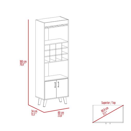Bar Cabinet, Twelve Built-in Wine Rack, Double Door Cabinet, Two Shelves -Dark Walnut