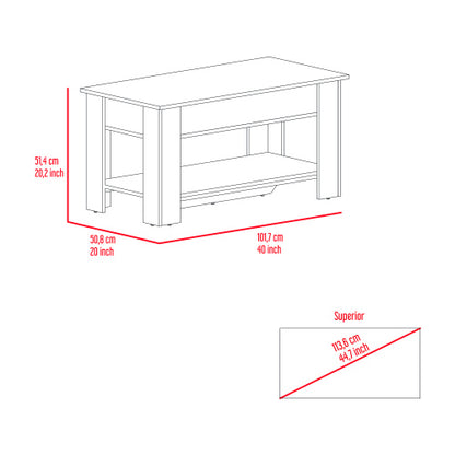 Storage Table, One Extendable Table Shelf, Four Legs, Lower Shelf -Light Oak / White
