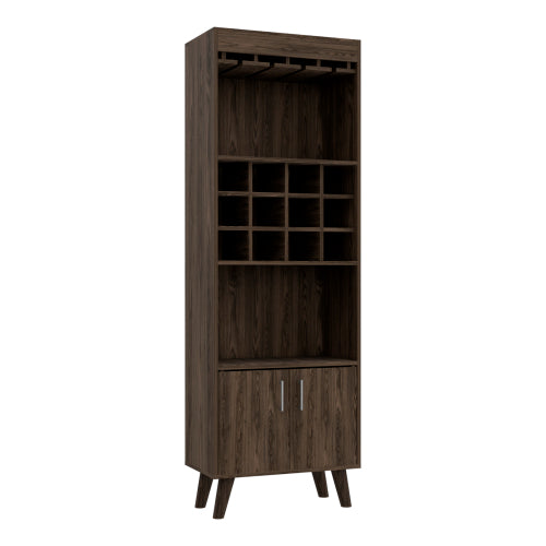 Bar Cabinet, Twelve Built-in Wine Rack, Double Door Cabinet, Two Shelves -Dark Walnut