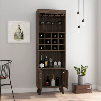 Bar Cabinet, Twelve Built-in Wine Rack, Double Door Cabinet, Two Shelves -Dark Walnut