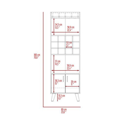 Bar Cabinet, Twelve Built-in Wine Rack, Double Door Cabinet, Two Shelves -Dark Walnut