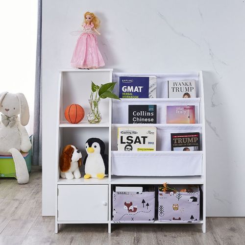 White Kids Funnel Style Bookcase Multi-purpose Magazine Storage Organizer