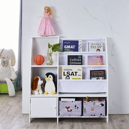 White Kids Funnel Style Bookcase Multi-purpose Magazine Storage Organizer