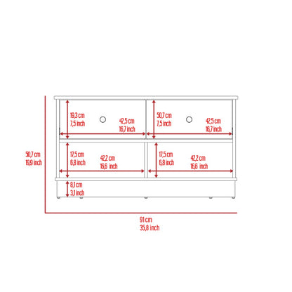 Storage Bench, Two Open Shelves, Two Drawers -Black