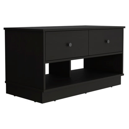 Storage Bench, Two Open Shelves, Two Drawers -Black