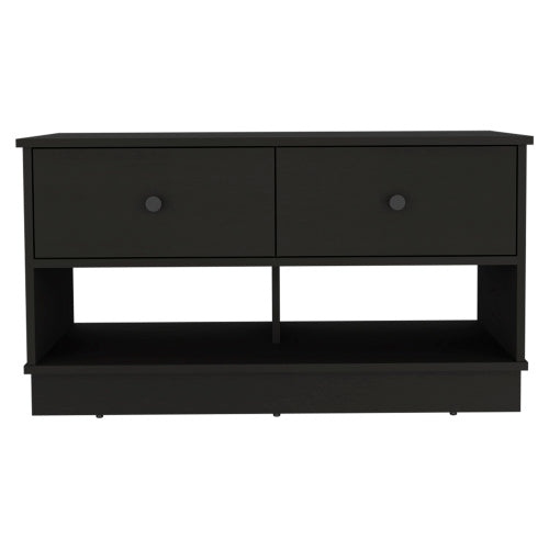 Storage Bench, Two Open Shelves, Two Drawers -Black