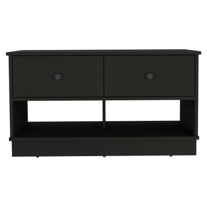 Storage Bench, Two Open Shelves, Two Drawers -Black