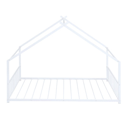 Full Size Metal House Bed, White