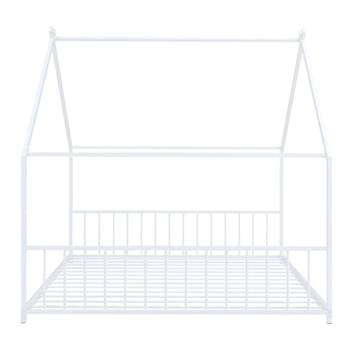 Full Size Metal House Bed, White