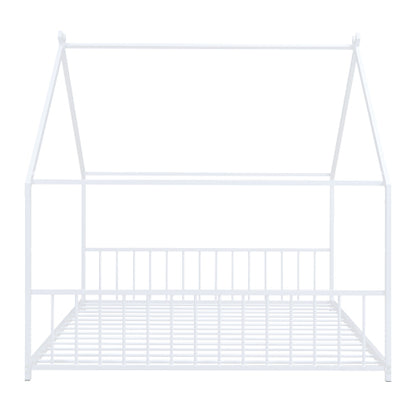 Full Size Metal House Bed, White