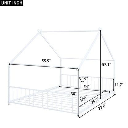Full Size Metal House Bed, White