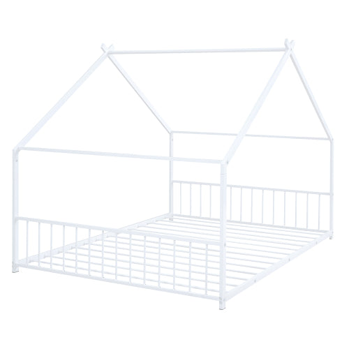 Full Size Metal House Bed, White