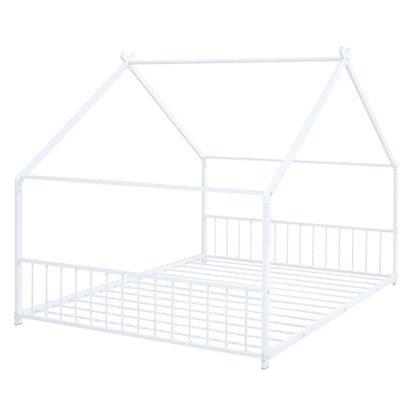 Full Size Metal House Bed, White