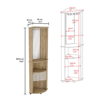 Corner Bar Cabinet Rialto, Three Shelves, Macadamia Finish
