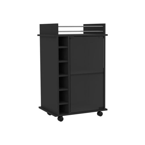Bar Cart, Two Tier Cabinet With Glass Door, Six Wine Cubbies, Black Wengue Finish