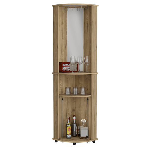 Corner Bar Cabinet Rialto, Three Shelves, Macadamia Finish