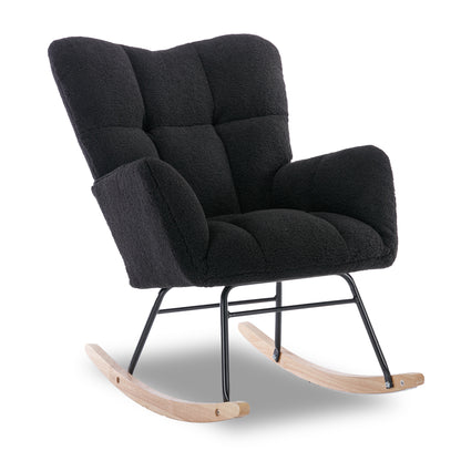 050-Teddy Fabric Rocking Gilder Nursery Chair For Living Room Indoor,Black