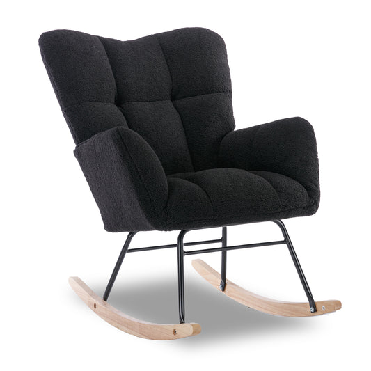 050-Teddy Fabric Rocking Gilder Nursery Chair For Living Room Indoor,Black