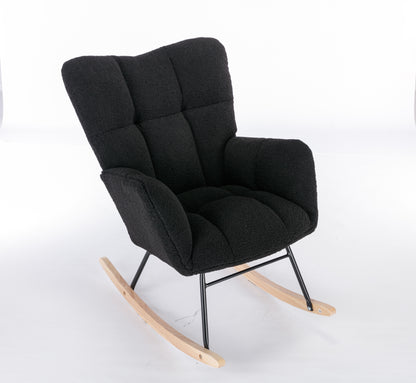 050-Teddy Fabric Rocking Gilder Nursery Chair For Living Room Indoor,Black