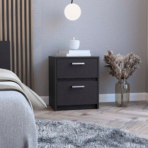Black Wengue 2-Drawer Multi-use Nightstand