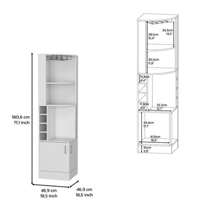 Bar Cabinet, 8 Wine Cubbies, Double Door, White Finish