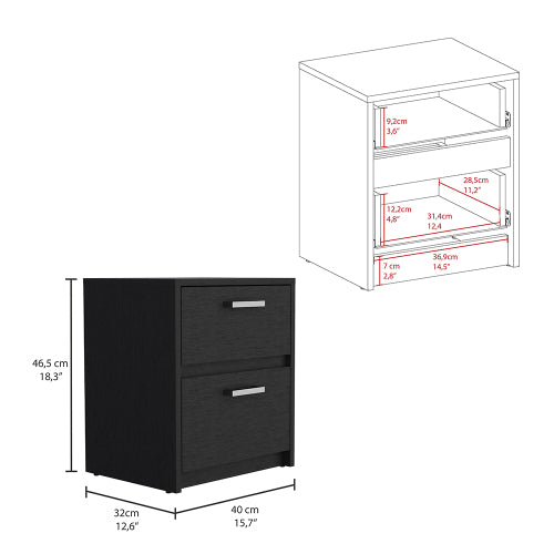 Black Wengue 2-Drawer Multi-use Nightstand