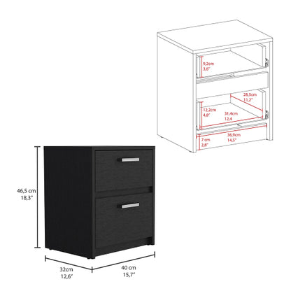Black Wengue 2-Drawer Multi-use Nightstand