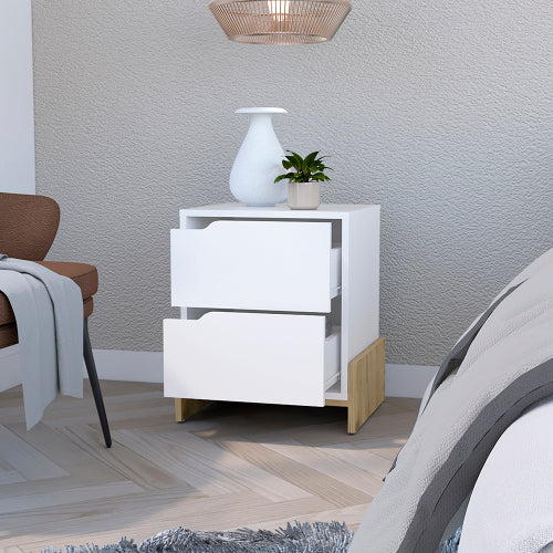 White Macadamia 2-Drawer Nightstand with Sturdy Base