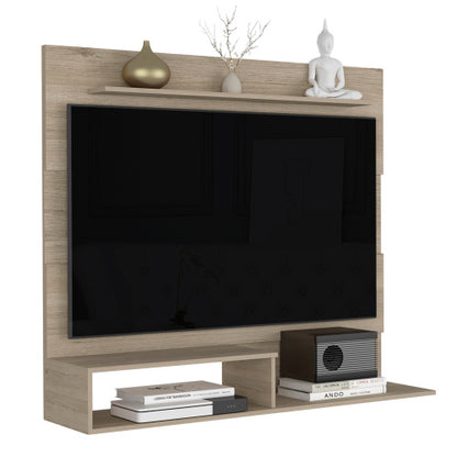 43.3 Inch Light Pine Floating Entertainment Center for TVs Up To 55 Inch with Multi Storage Shelves