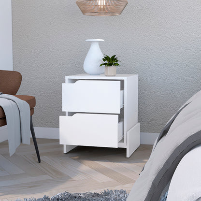 White 2-Drawer Nightstand with Sturdy Base