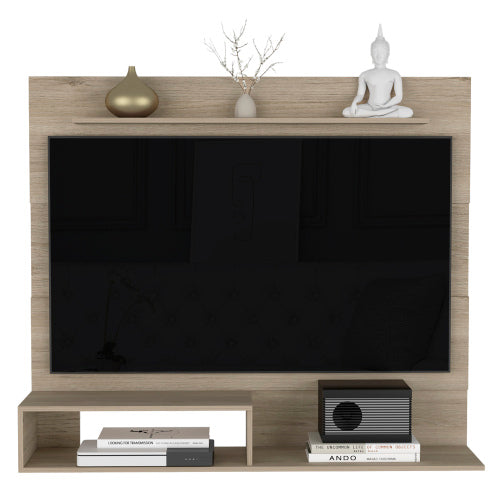 43.3 Inch Light Pine Floating Entertainment Center for TVs Up To 55 Inch with Multi Storage Shelves