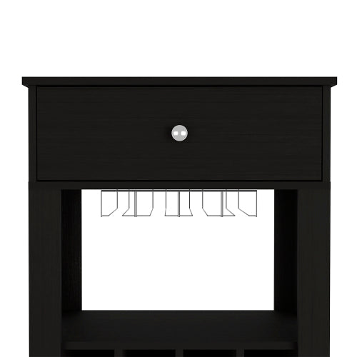 Bar Cart Bayamon, Twelve Wine Cubbies, Four Legs, Black Wengue Finish