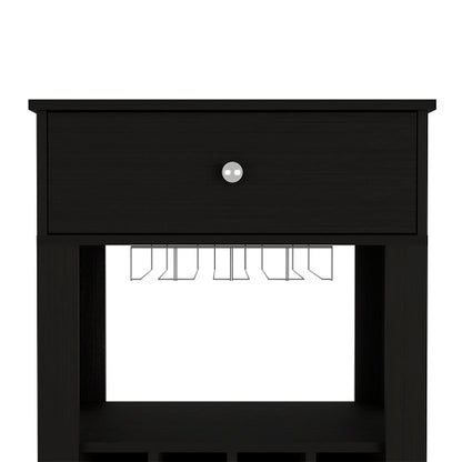 Bar Cart Bayamon, Twelve Wine Cubbies, Four Legs, Black Wengue Finish