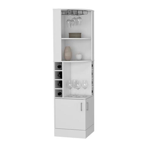 Bar Cabinet, 8 Wine Cubbies, Double Door, White Finish