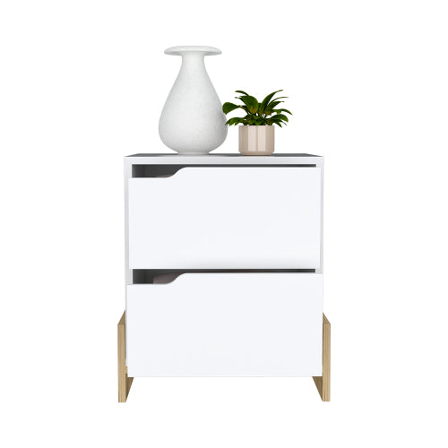 White Macadamia 2-Drawer Nightstand with Sturdy Base