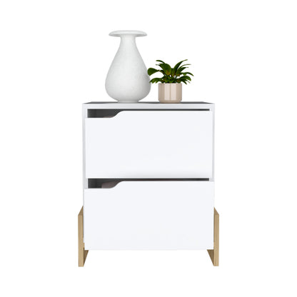 White Macadamia 2-Drawer Nightstand with Sturdy Base