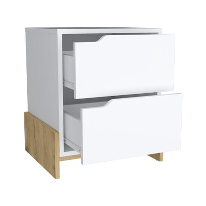 White Macadamia 2-Drawer Nightstand with Sturdy Base