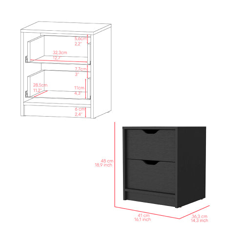 Black Wengue 2-Drawer Ready-to-Assemble Nightstand